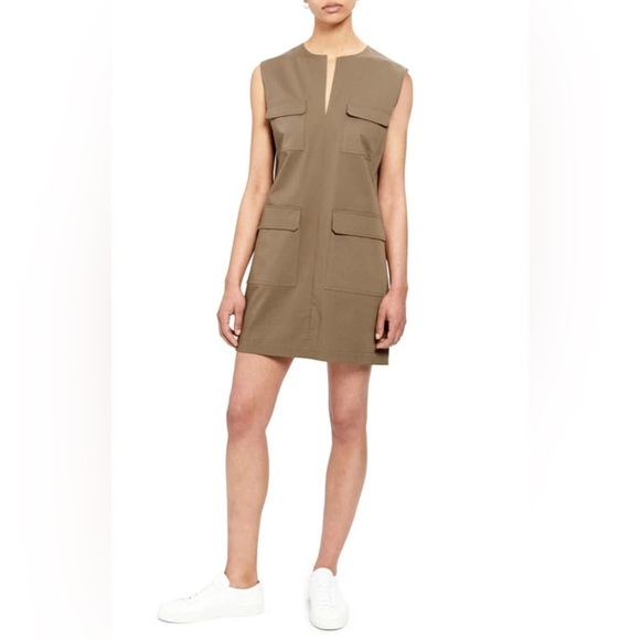 THEORY‎ Utilitarian Stretch Sleeveless Cotton Dress in Cargo Chino St. Wash - Picture 1 of 9